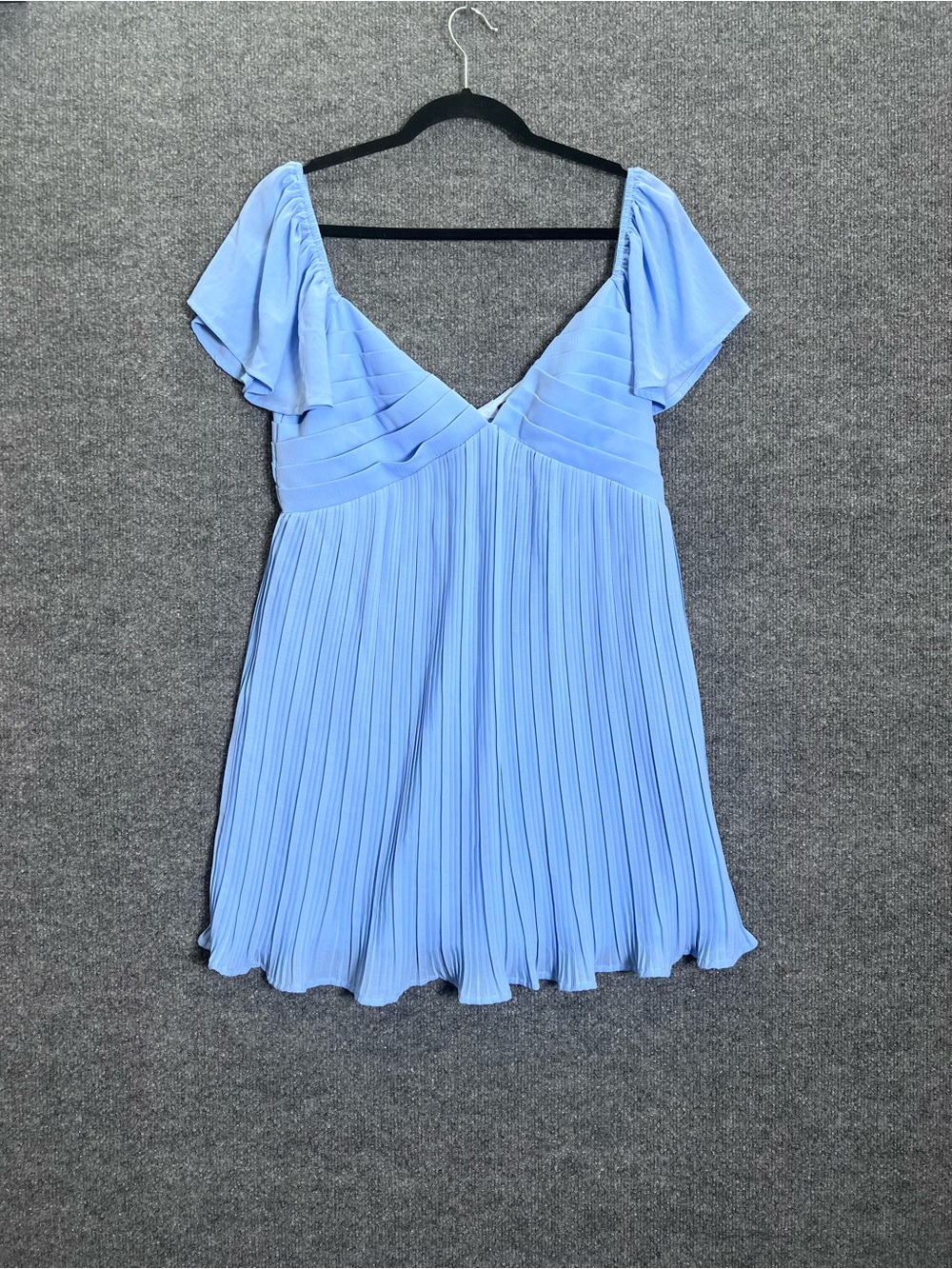 Lulus Amalfi Coast Light Blue Pleated Flutter Sleeve Romantic Mini Dress Large